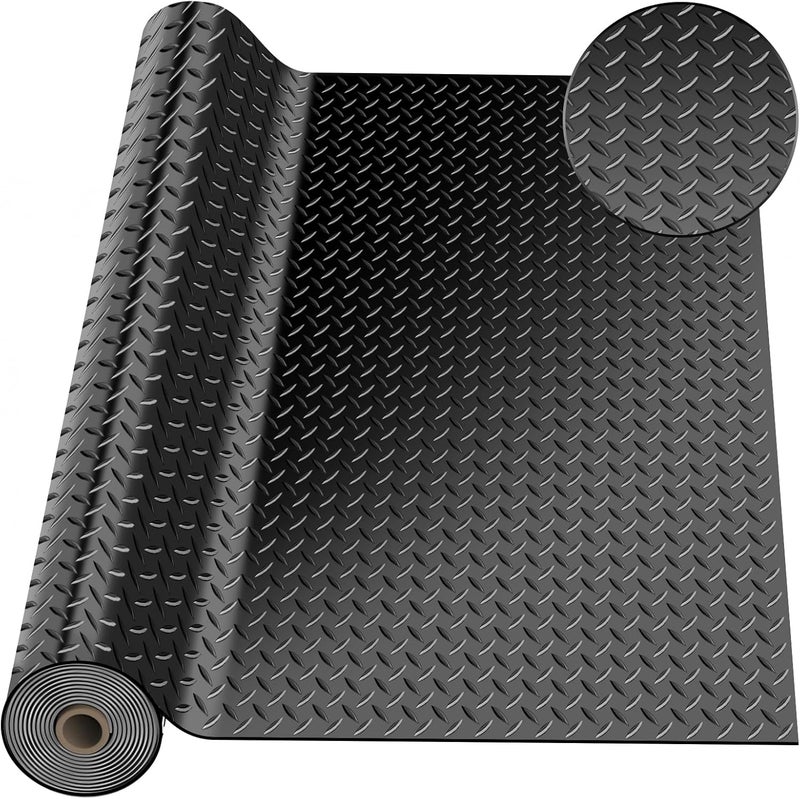 laapee 4 x 7 FT Garage Floor Mat, Diamond Plate Rubber Flooring Roll, PVC Garage Flooring Rolls for Under Car, Large SUVs, Pickup Truck, RV, Gym - Image 1